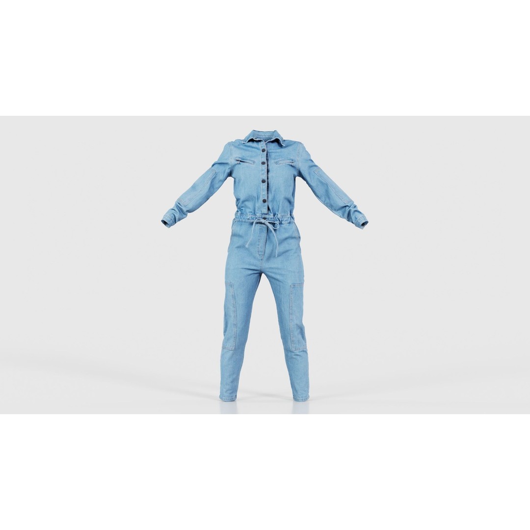 Chest Zippers Jeans Salopet 3D Model – Low Poly Denim Jumpsuit, FBX, Blender - View 17