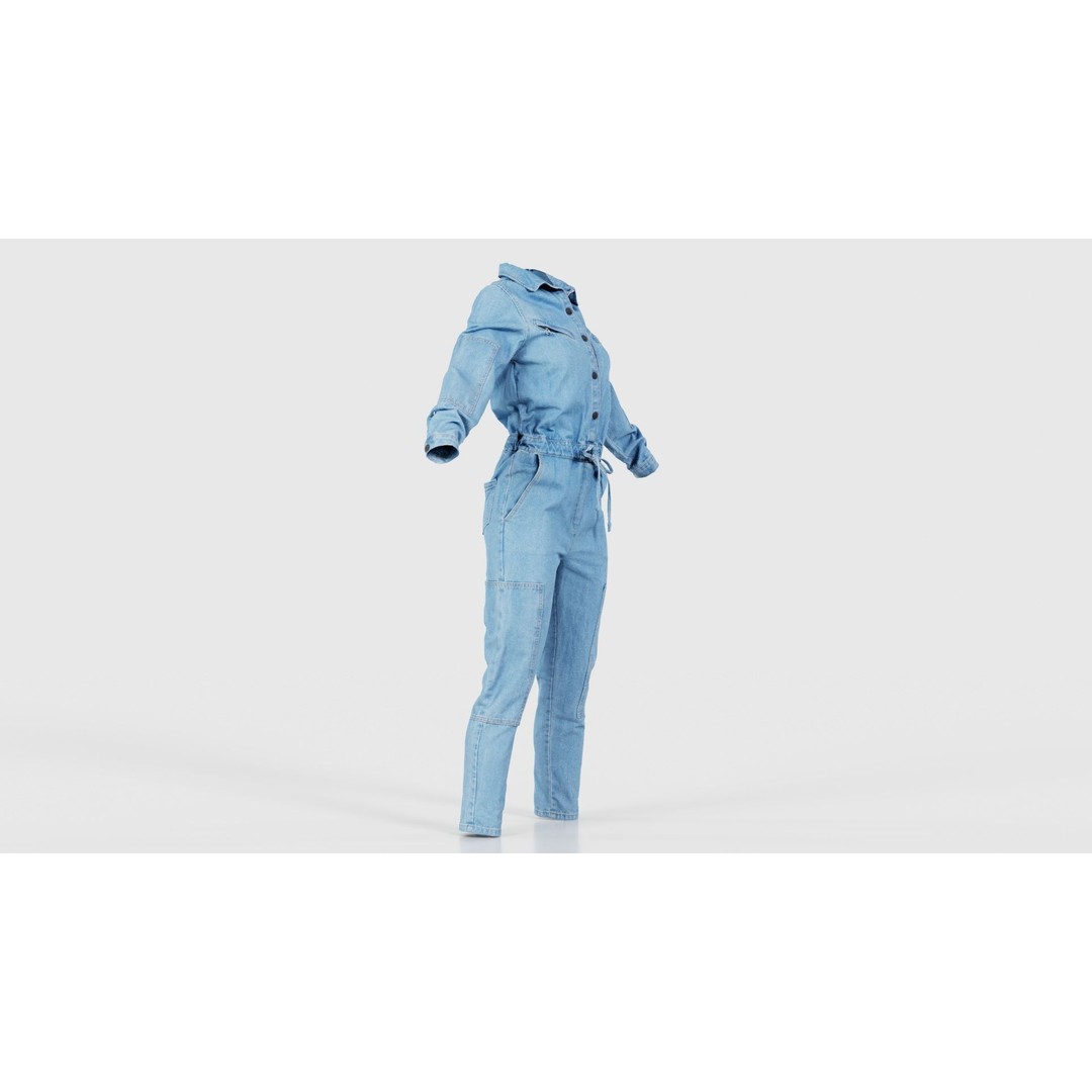 Chest Zippers Jeans Salopet 3D Model – Low Poly Denim Jumpsuit, FBX, Blender - View 19