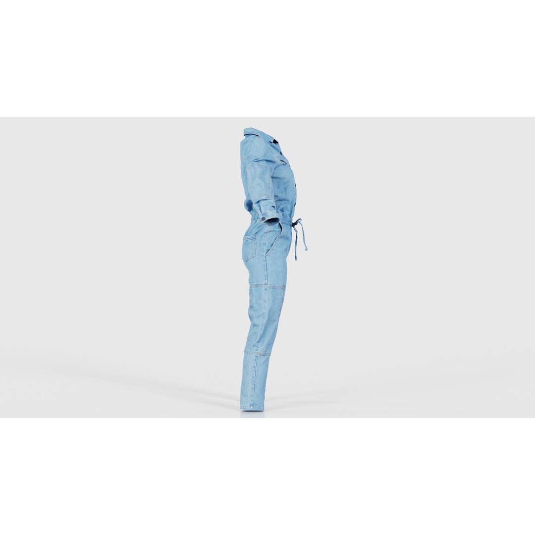 Chest Zippers Jeans Salopet 3D Model – Low Poly Denim Jumpsuit, FBX, Blender - View 20