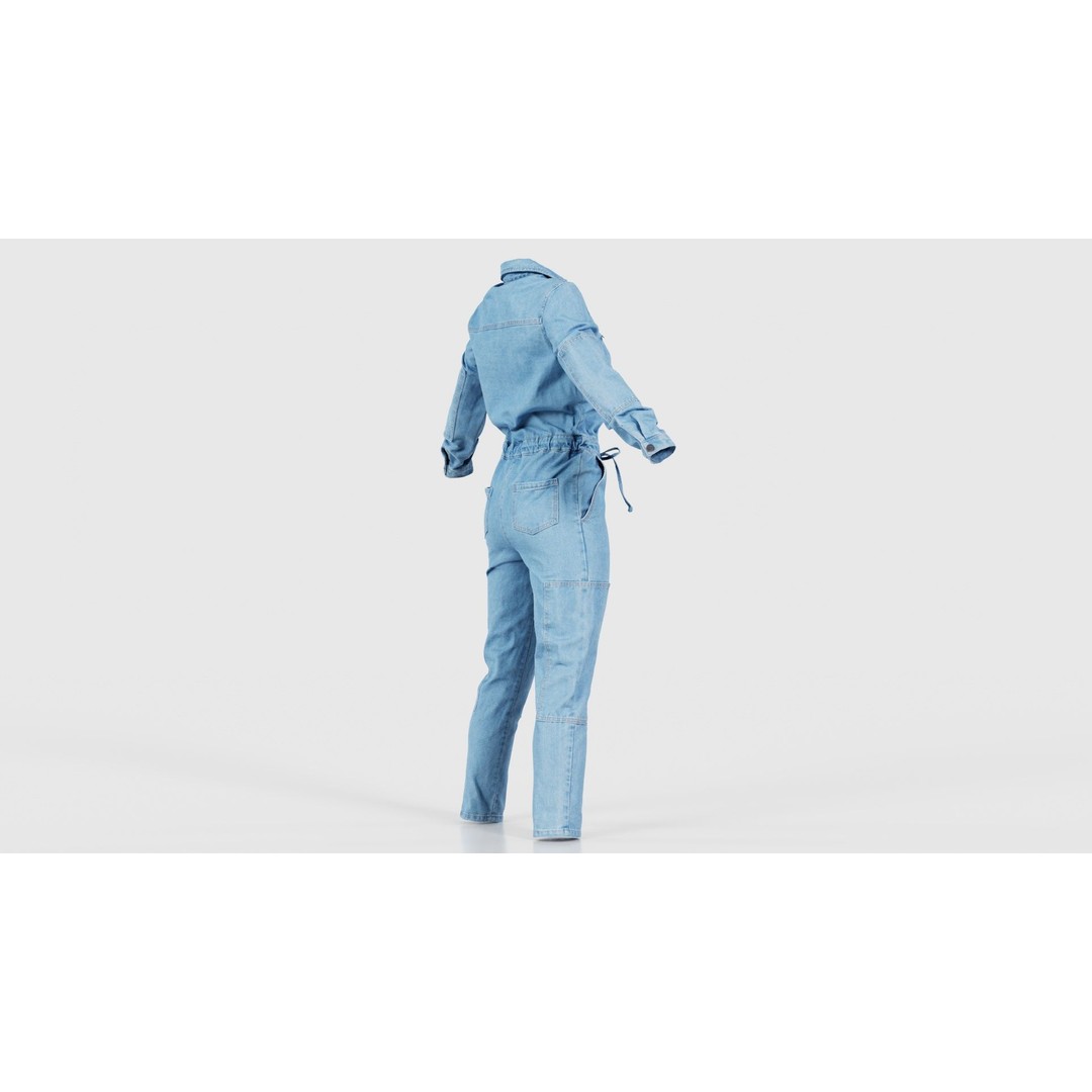 Chest Zippers Jeans Salopet 3D Model – Low Poly Denim Jumpsuit, FBX, Blender - View 21