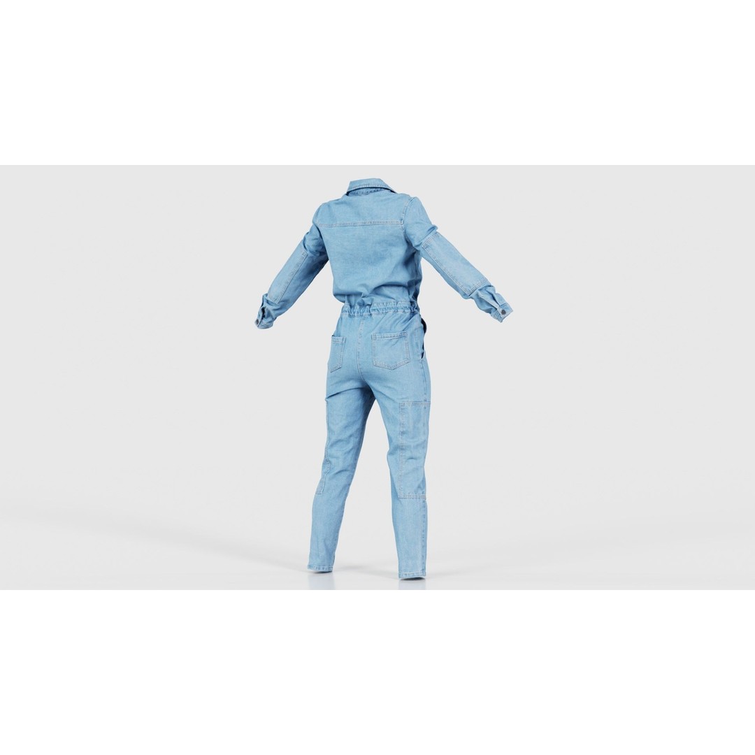 Chest Zippers Jeans Salopet 3D Model – Low Poly Denim Jumpsuit, FBX, Blender - View 22