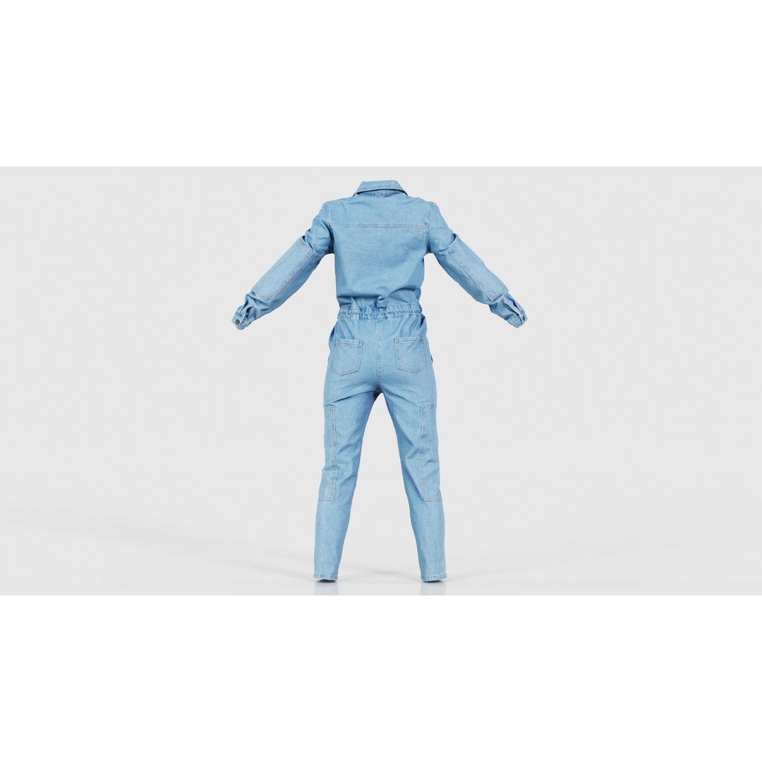 Chest Zippers Jeans Salopet 3D Model – Low Poly Denim Jumpsuit, FBX, Blender - View 23