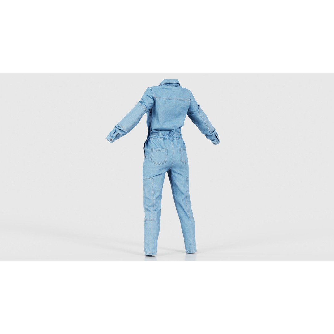 Chest Zippers Jeans Salopet 3D Model – Low Poly Denim Jumpsuit, FBX, Blender - View 24