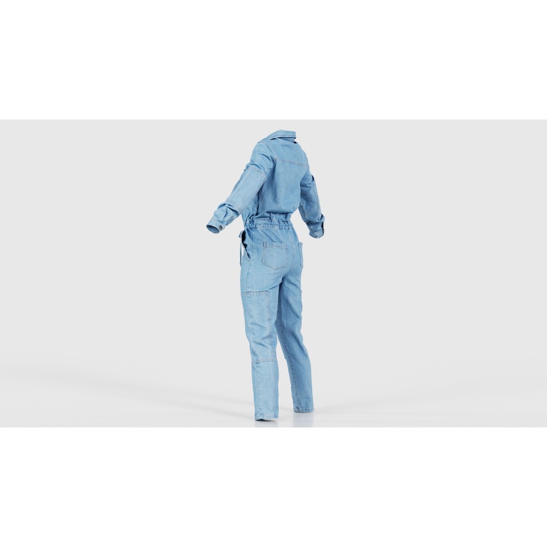 Chest Zippers Jeans Salopet 3D Model – Low Poly Denim Jumpsuit, FBX, Blender - View 25