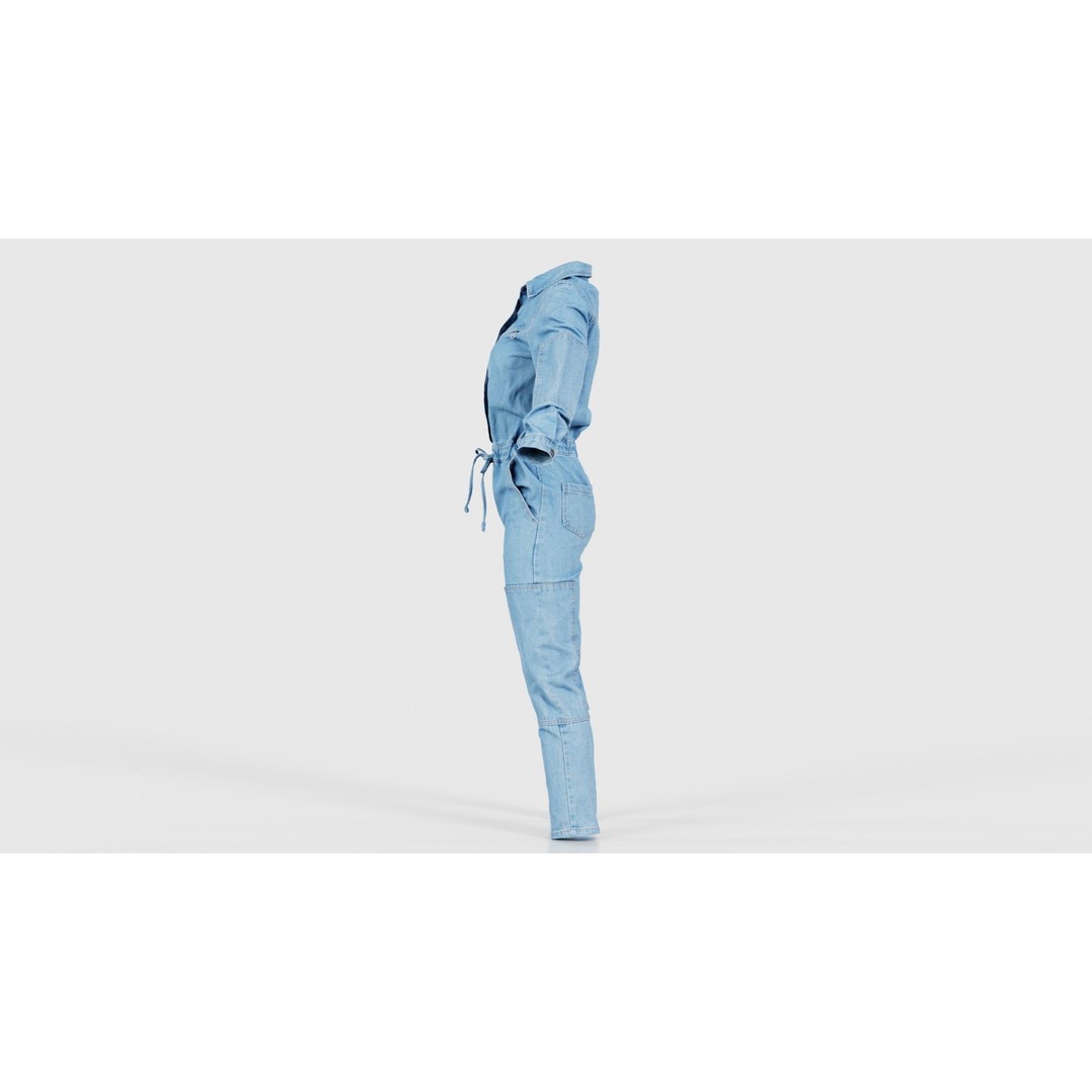 Chest Zippers Jeans Salopet 3D Model – Low Poly Denim Jumpsuit, FBX, Blender - View 26