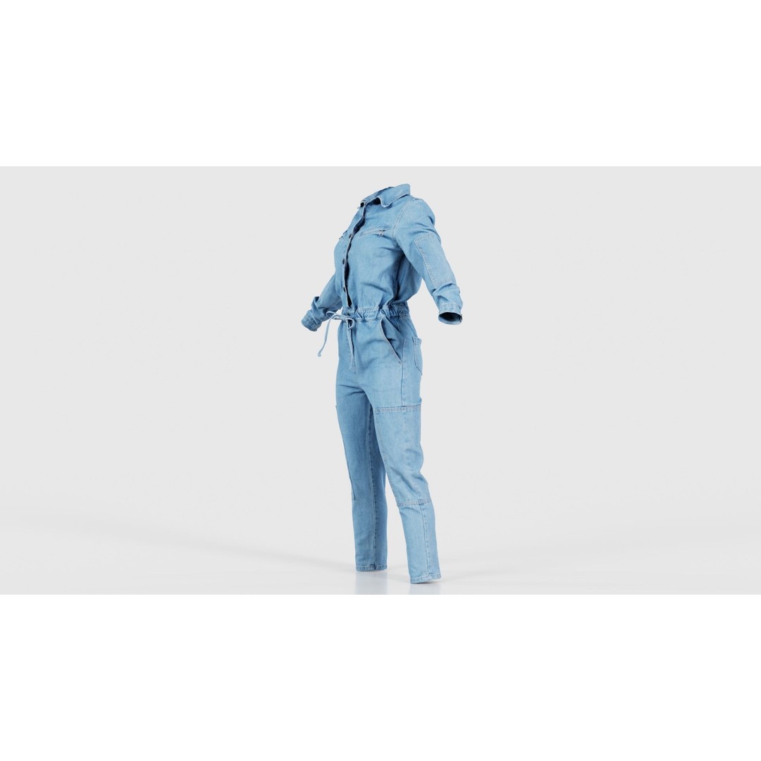 Chest Zippers Jeans Salopet 3D Model – Low Poly Denim Jumpsuit, FBX, Blender - View 27