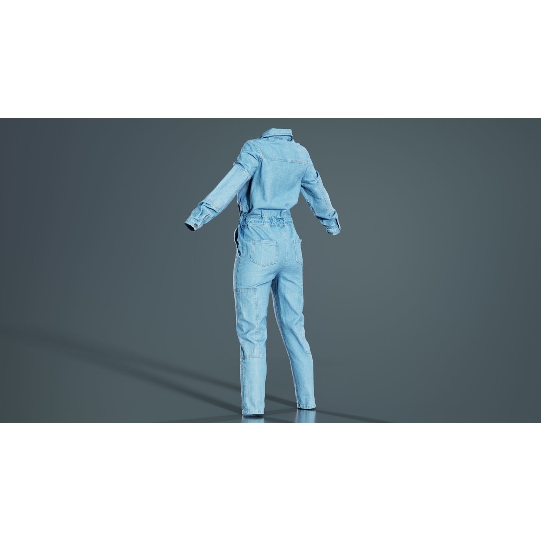 Chest Zippers Jeans Salopet 3D Model – Low Poly Denim Jumpsuit, FBX, Blender - View 7