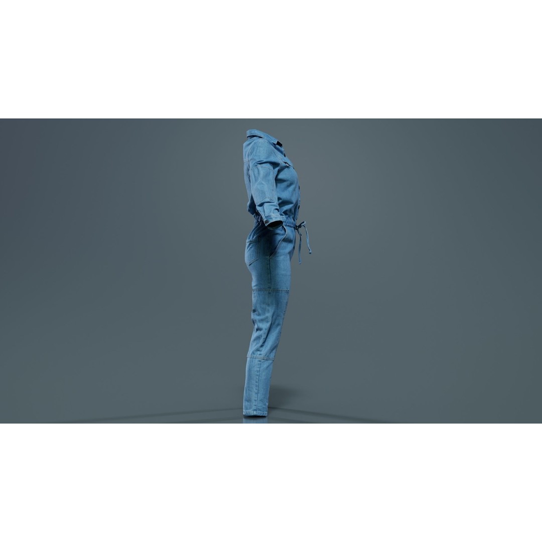 Chest Zippers Jeans Salopet 3D Model – Low Poly Denim Jumpsuit, FBX, Blender - View 8