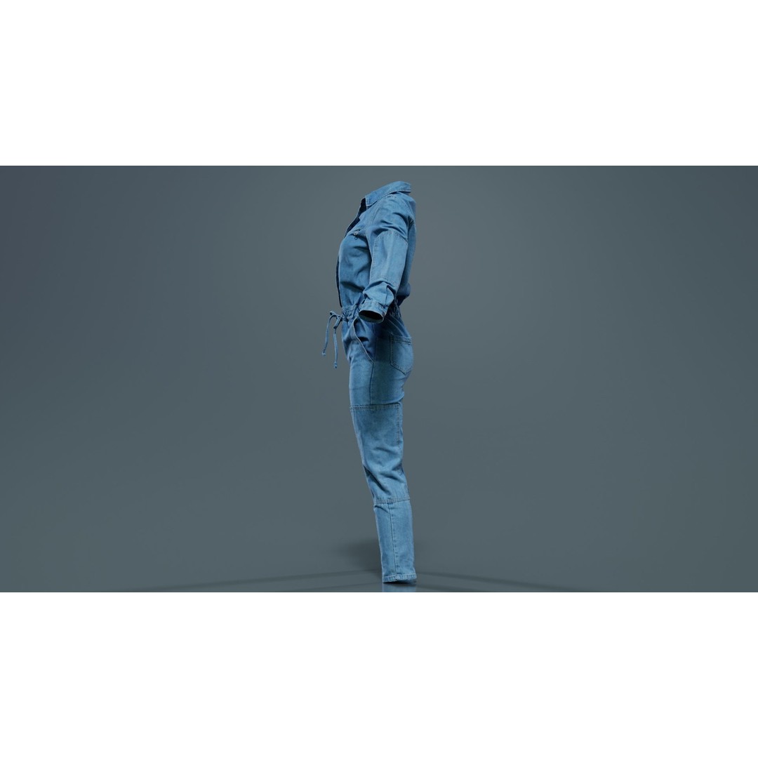 Chest Zippers Jeans Salopet 3D Model – Low Poly Denim Jumpsuit, FBX, Blender - View 9