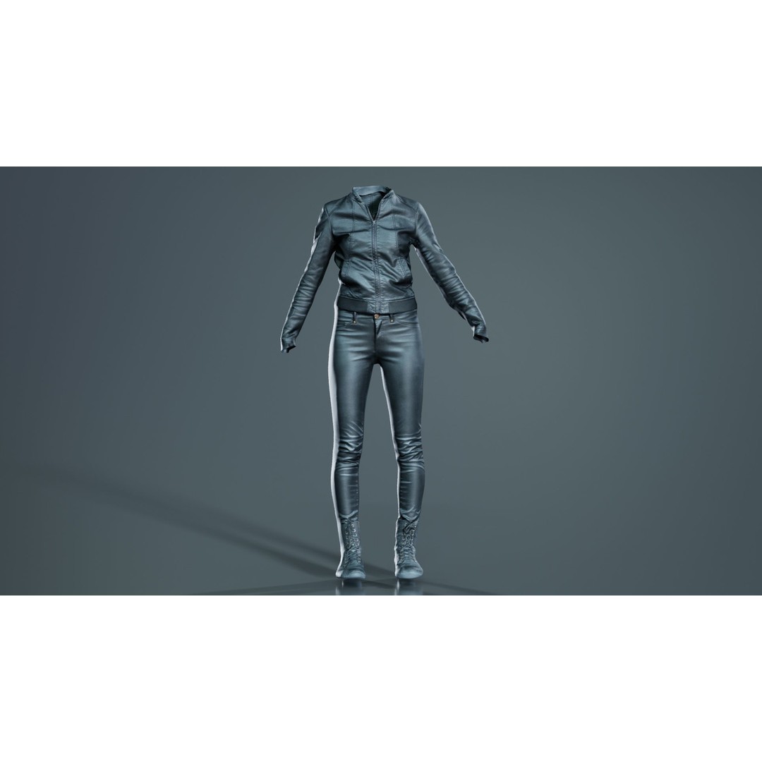 Leather Combo Outfit 3D Model – Low Poly Female Clothing, FBX, PBR - View 10
