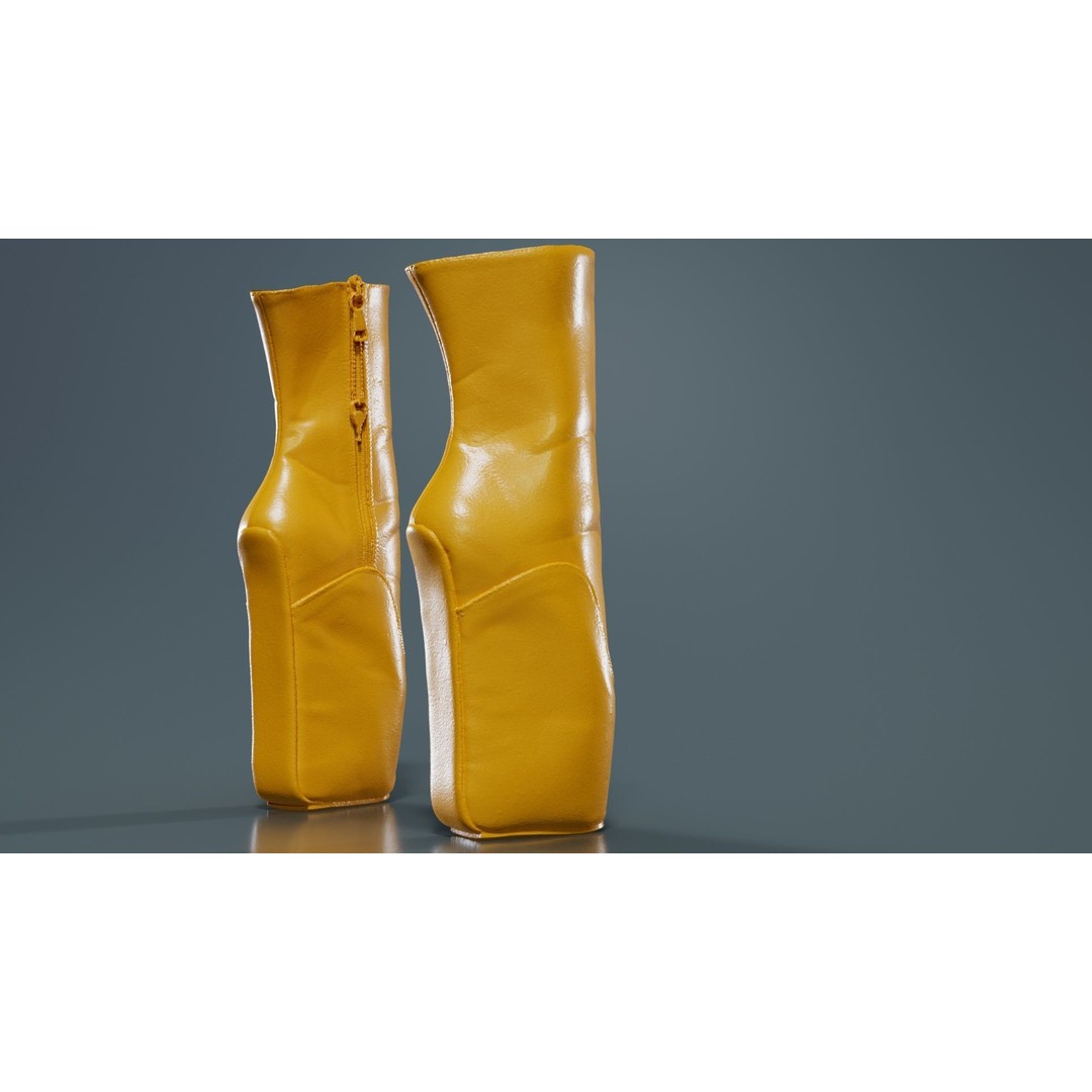 Block Ballet Boots 3D Model – Low Poly Game Asset, FBX, OBJ - View 15