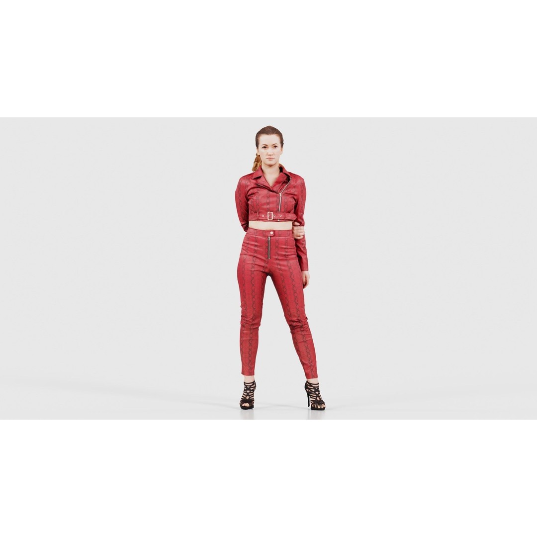 Woman in Heels 3D Model – Low Poly Character in Red Leather Costume