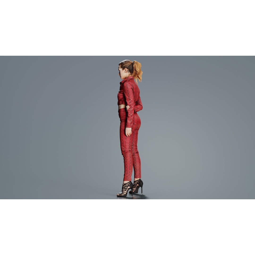 Woman in Heels 3D Model – Low Poly Character in Red Leather Costume - View 10