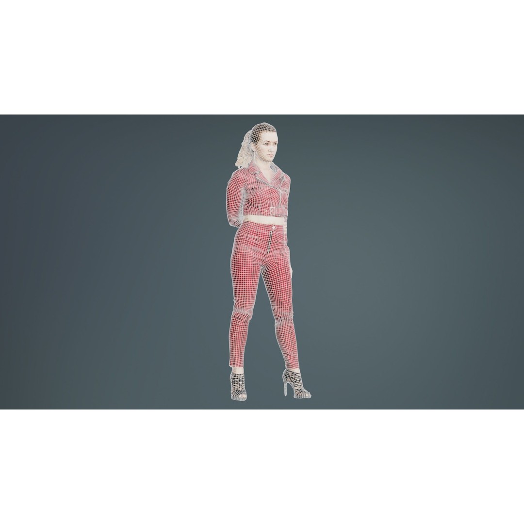 Woman in Heels 3D Model – Low Poly Character in Red Leather Costume - View 11