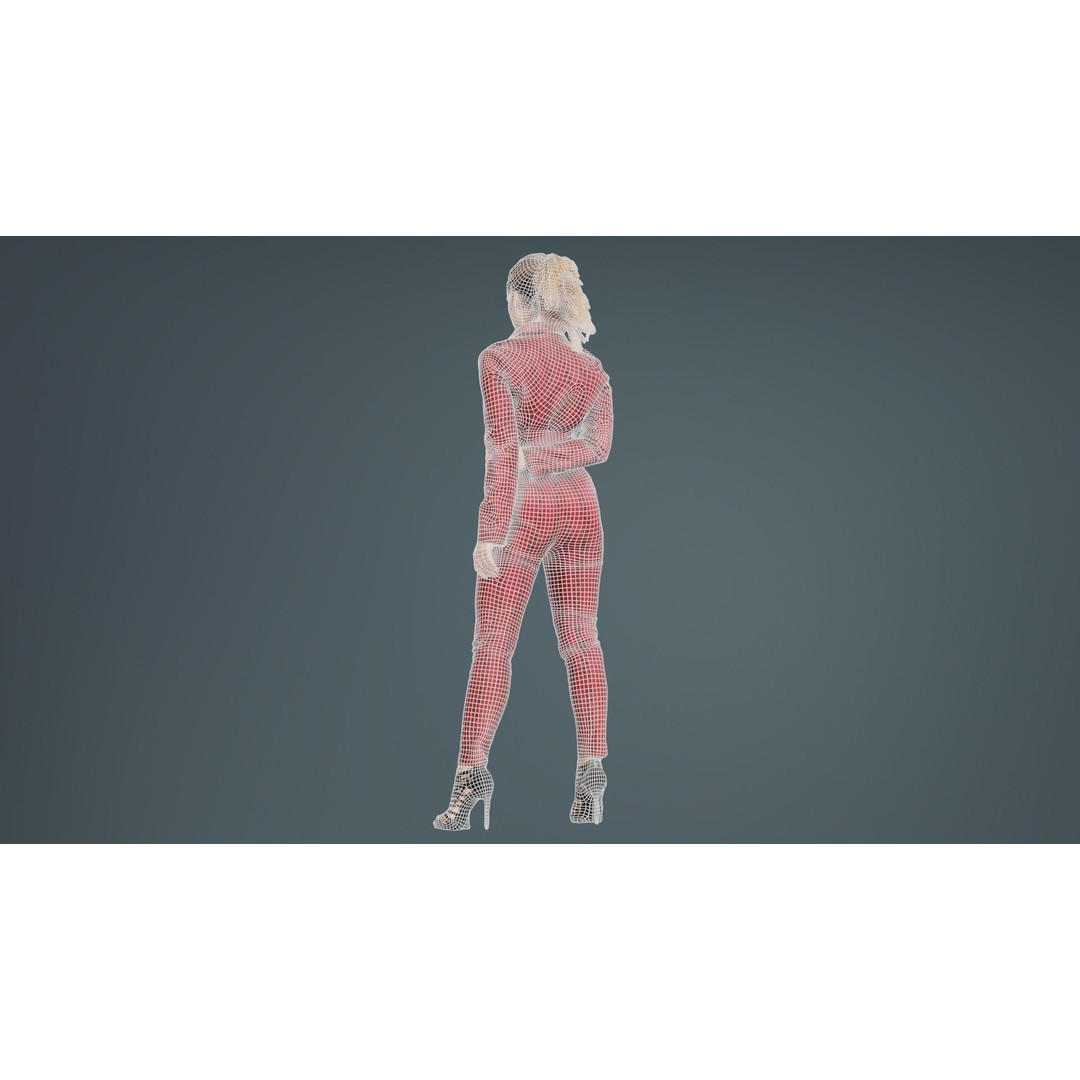 Woman in Heels 3D Model – Low Poly Character in Red Leather Costume - View 12