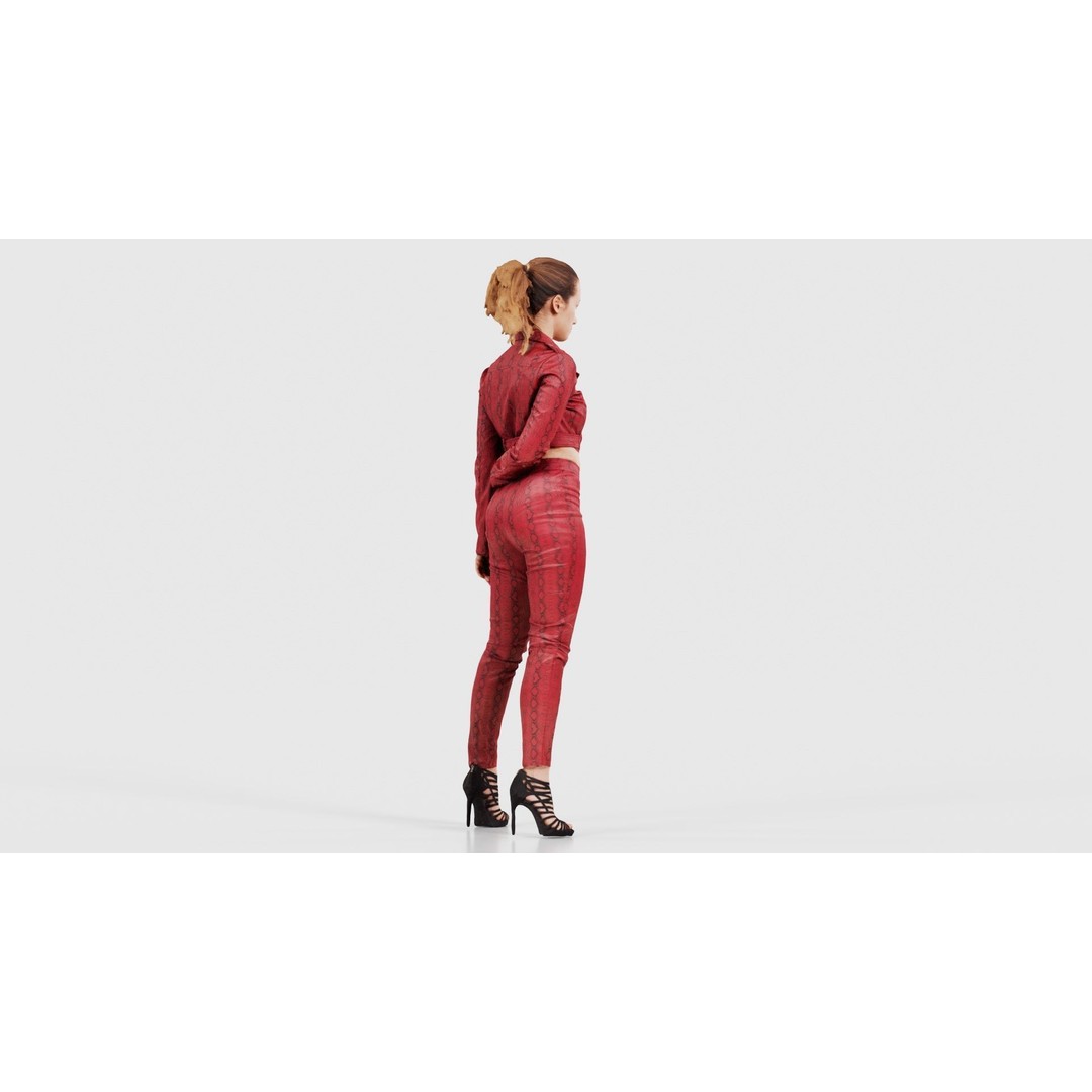 Woman in Heels 3D Model – Low Poly Character in Red Leather Costume - View 20