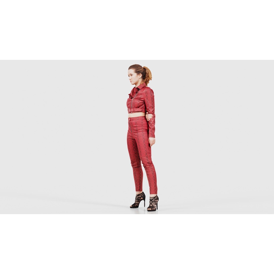 Woman in Heels 3D Model – Low Poly Character in Red Leather Costume - View 26