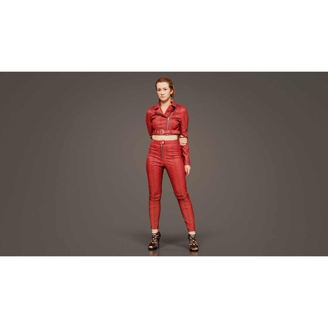 Woman in Heels 3D Model – Low Poly Character in Red Leather Costume - View 6