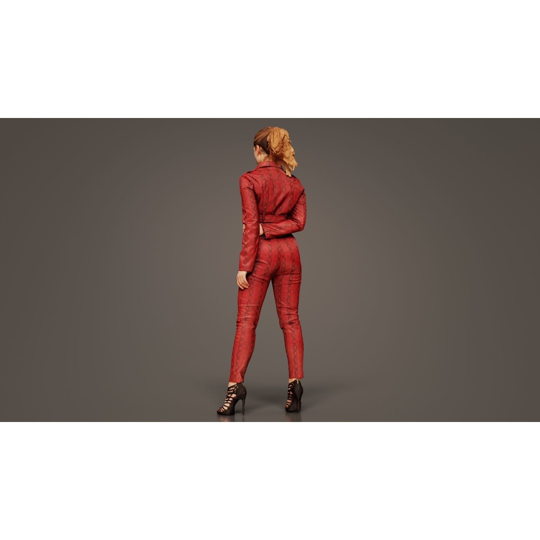 Woman in Heels 3D Model – Low Poly Character in Red Leather Costume - View 8