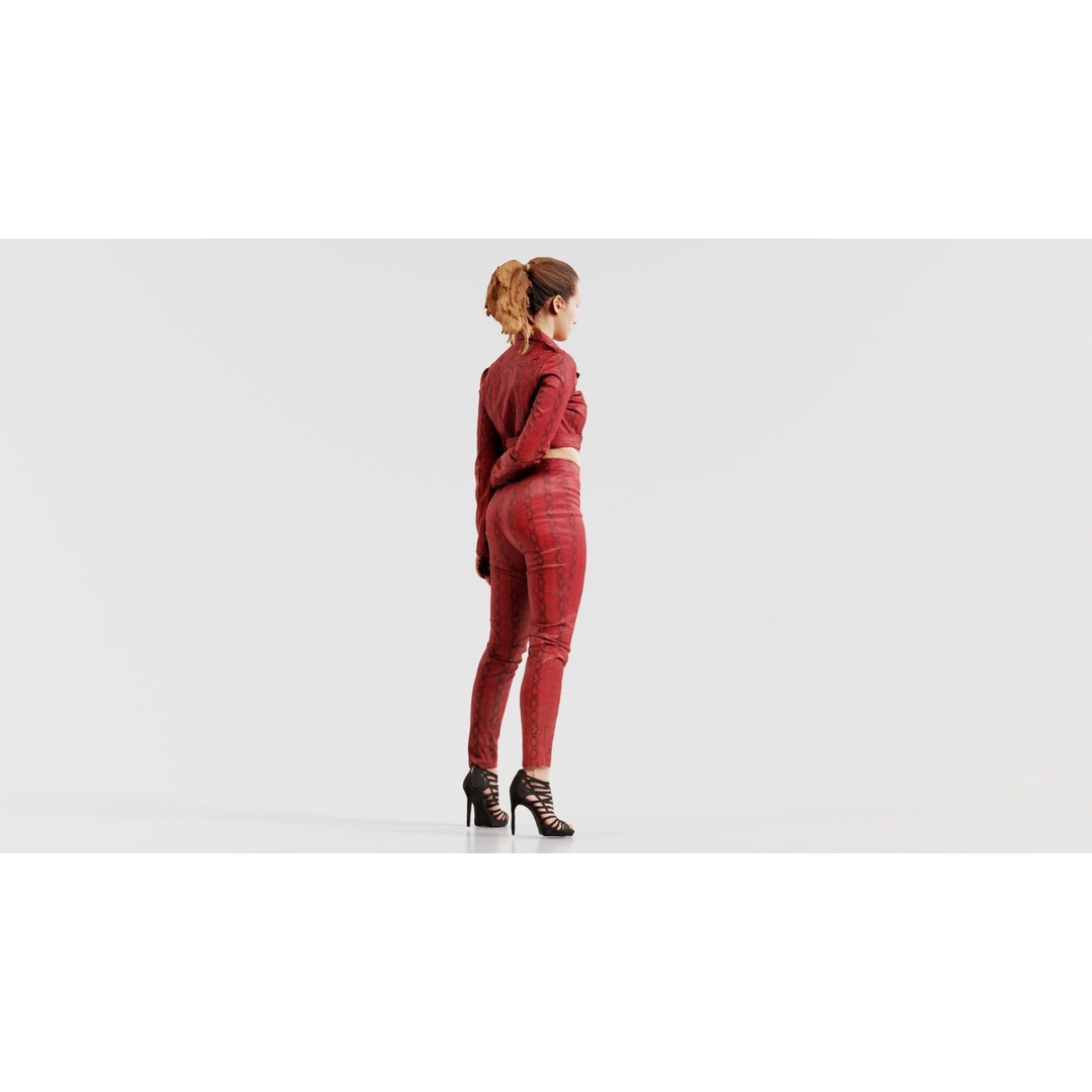 Woman in Heels 3D Model – Low Poly Character in Red Leather Costume - View 9