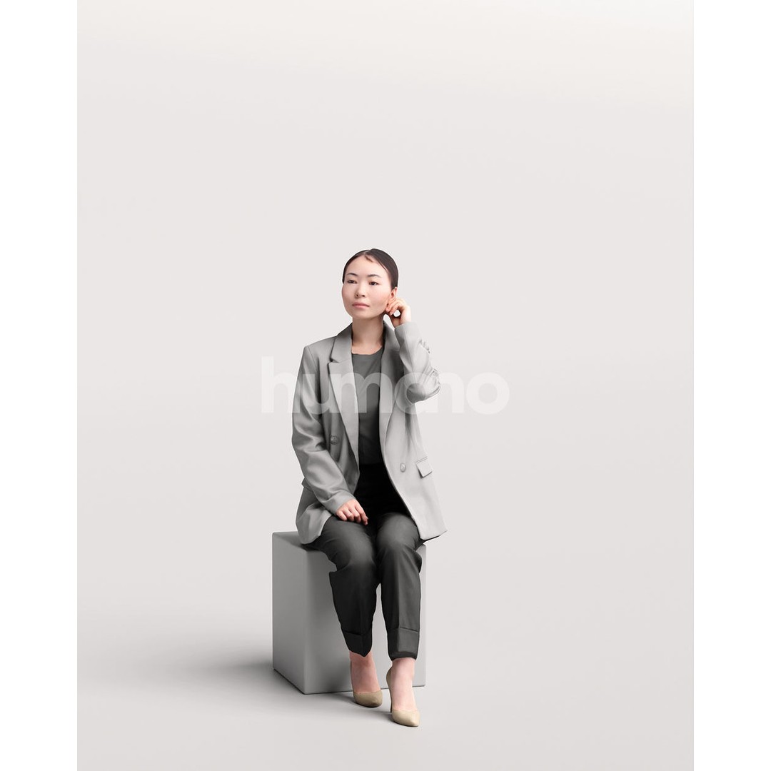 Business Woman 3D Model – Realistic Sitting Character, PBR Textures - View 11
