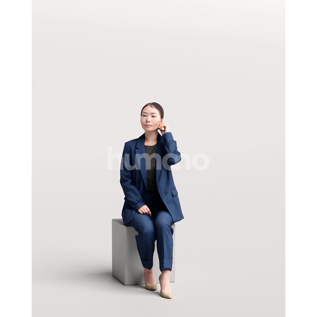Business Woman 3D Model – Realistic Sitting Character, PBR Textures - View 3