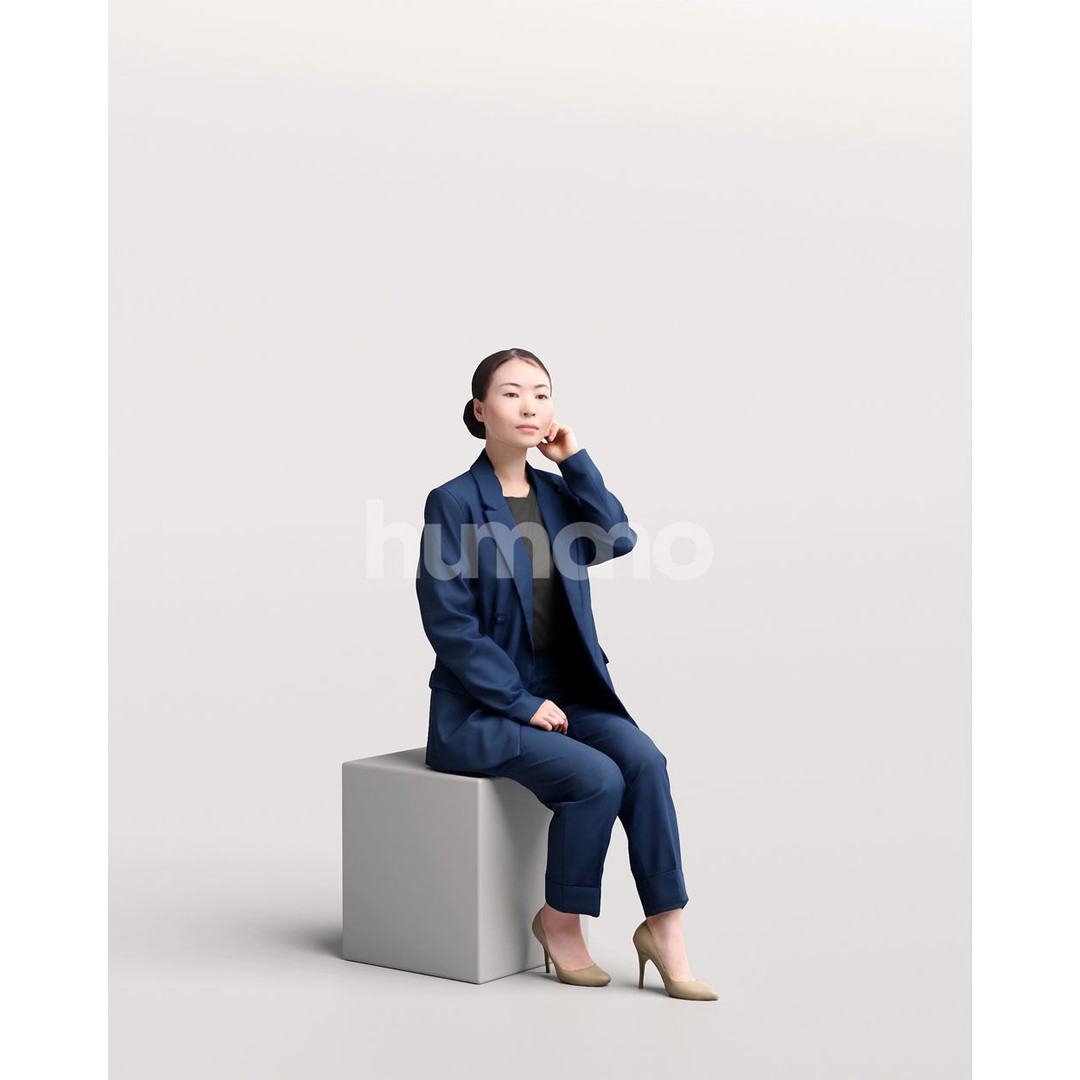 Business Woman 3D Model – Realistic Sitting Character, PBR Textures - View 4