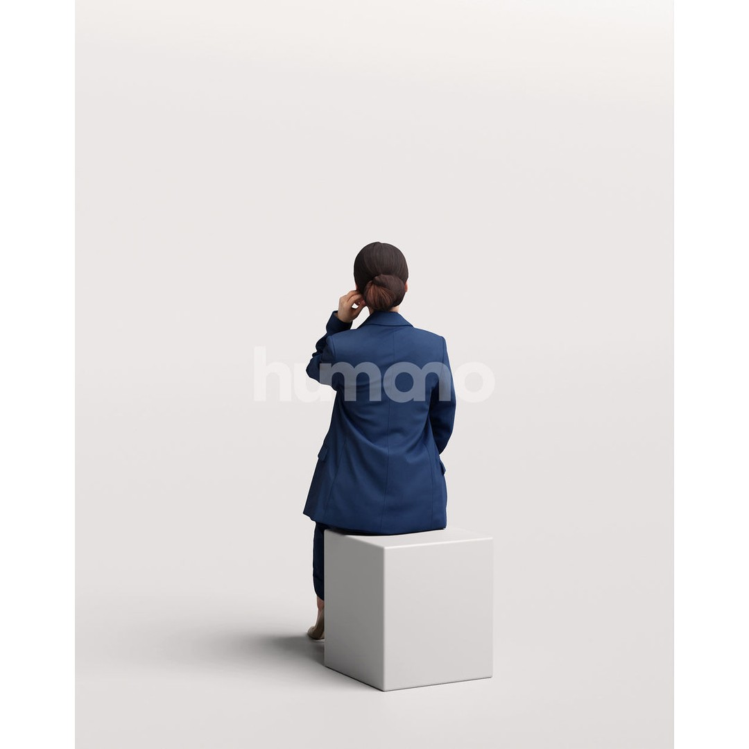 Business Woman 3D Model – Realistic Sitting Character, PBR Textures - View 6