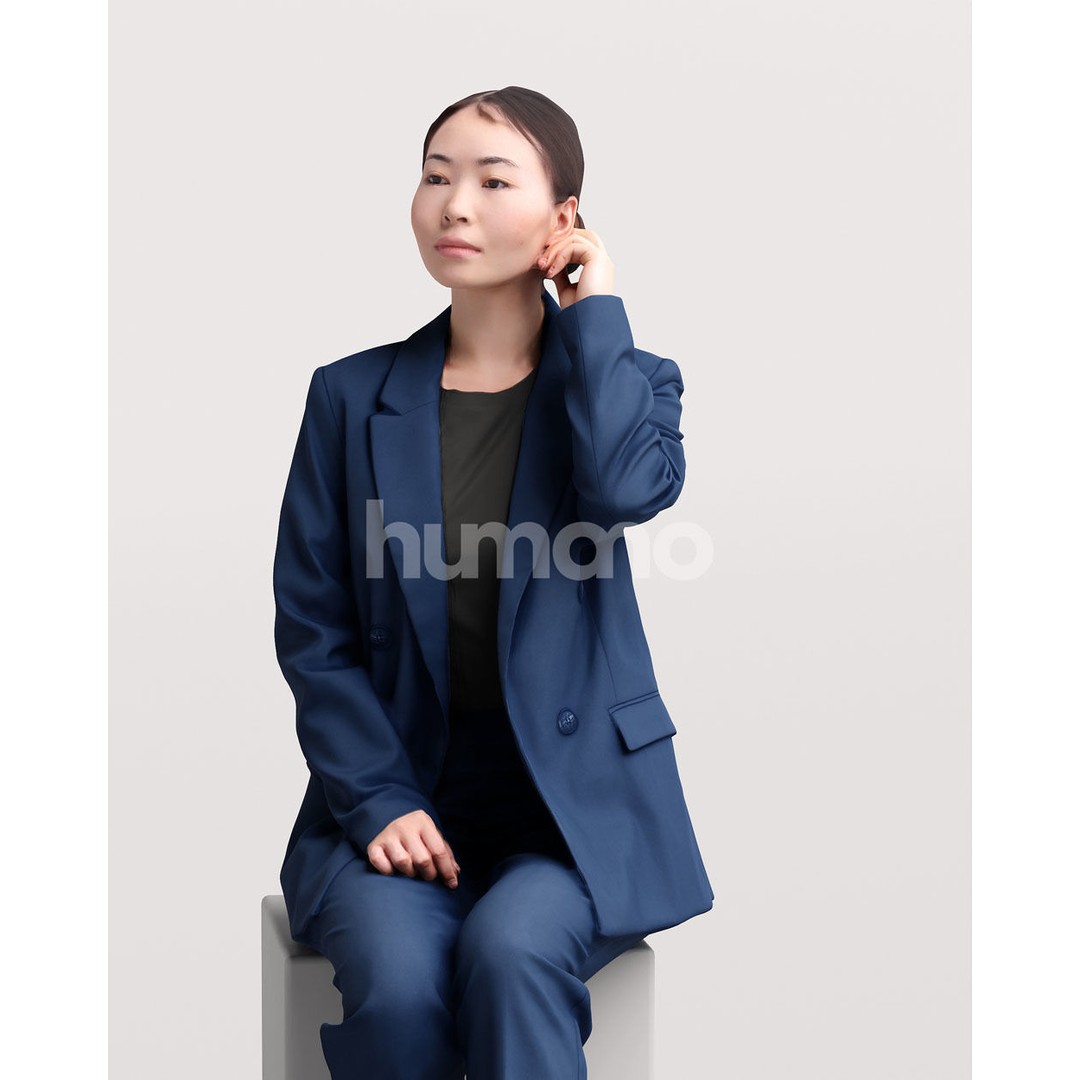 Business Woman 3D Model – Realistic Sitting Character, PBR Textures - View 8