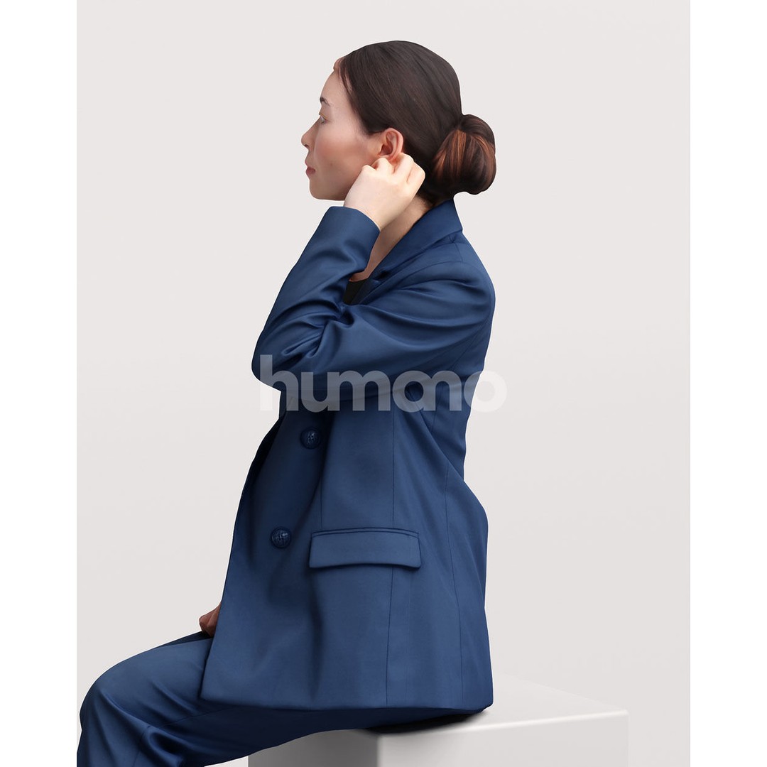 Business Woman 3D Model – Realistic Sitting Character, PBR Textures - View 9