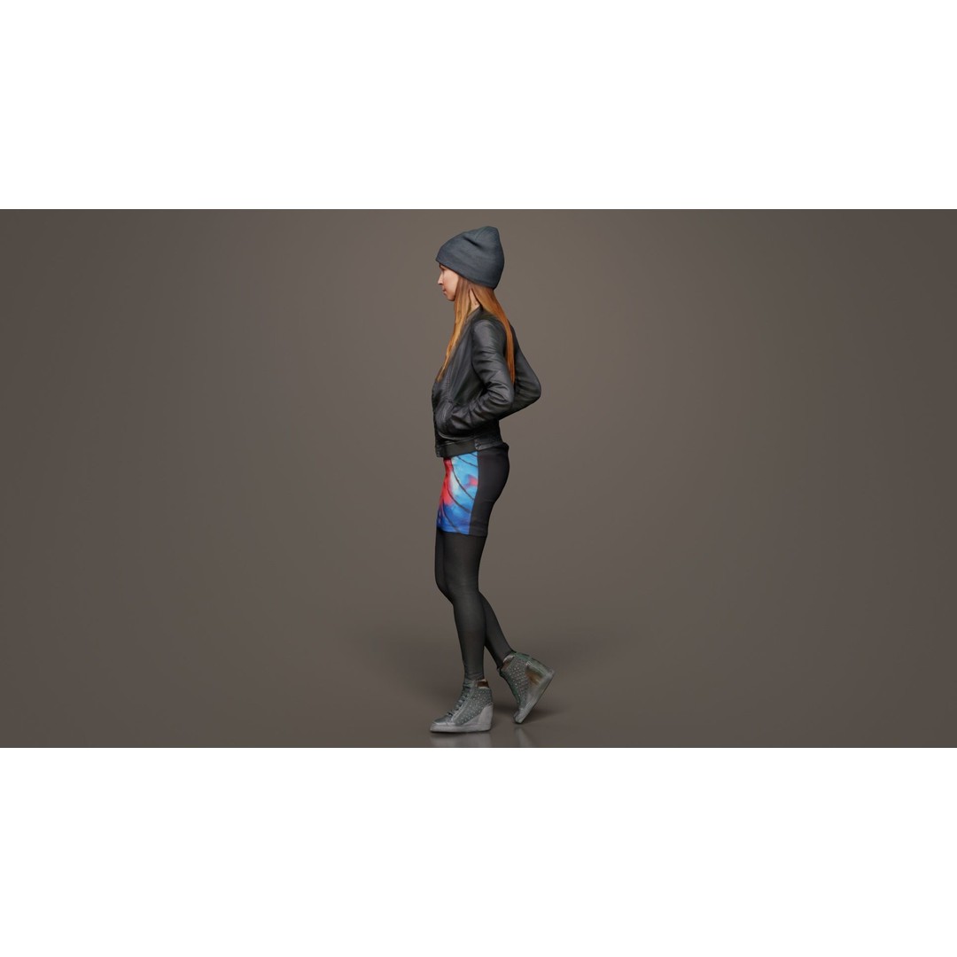 Woman 3D Model – Low Poly Character in Bright Dress and Hat - View 10