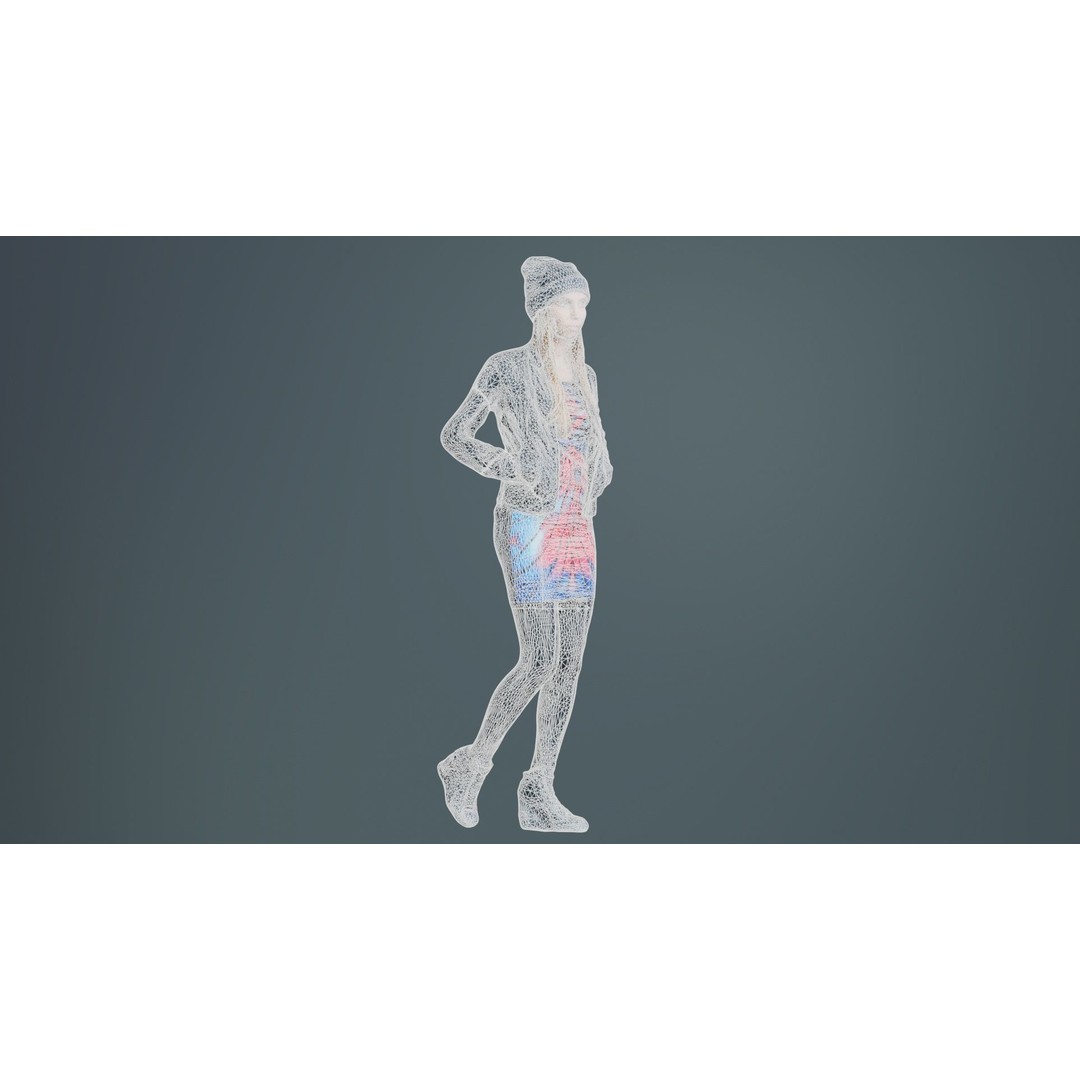 Woman 3D Model – Low Poly Character in Bright Dress and Hat - View 11