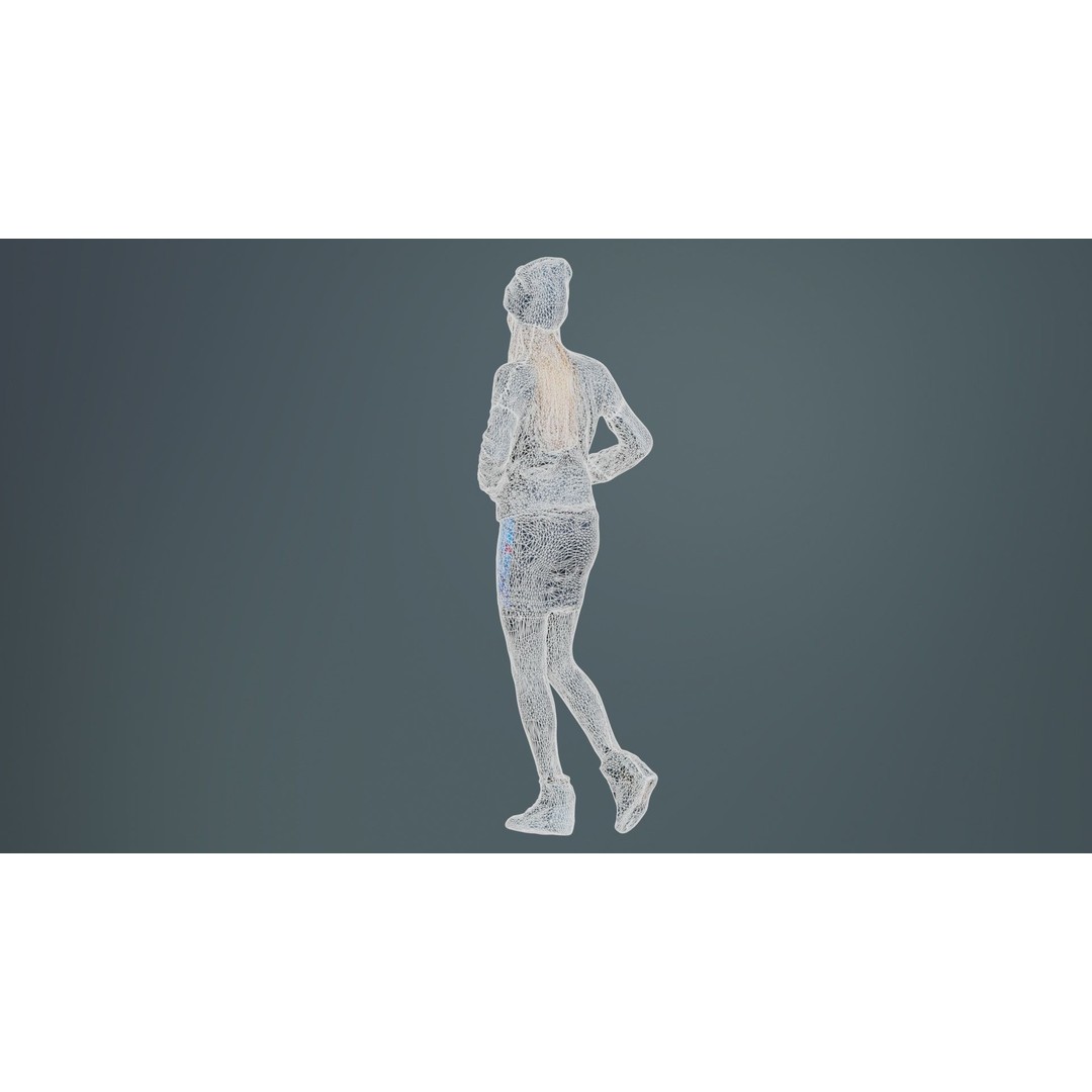 Woman 3D Model – Low Poly Character in Bright Dress and Hat - View 12