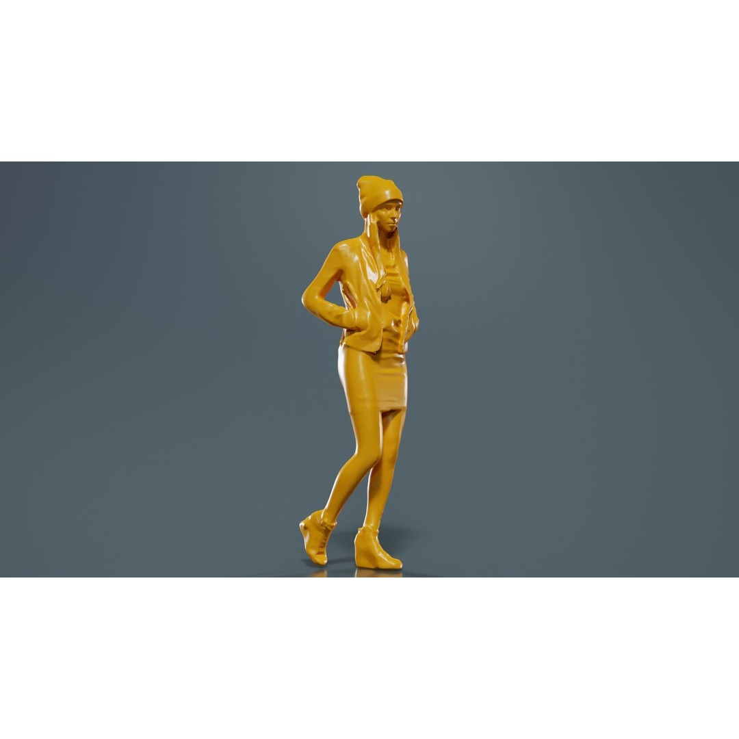 Woman 3D Model – Low Poly Character in Bright Dress and Hat - View 14