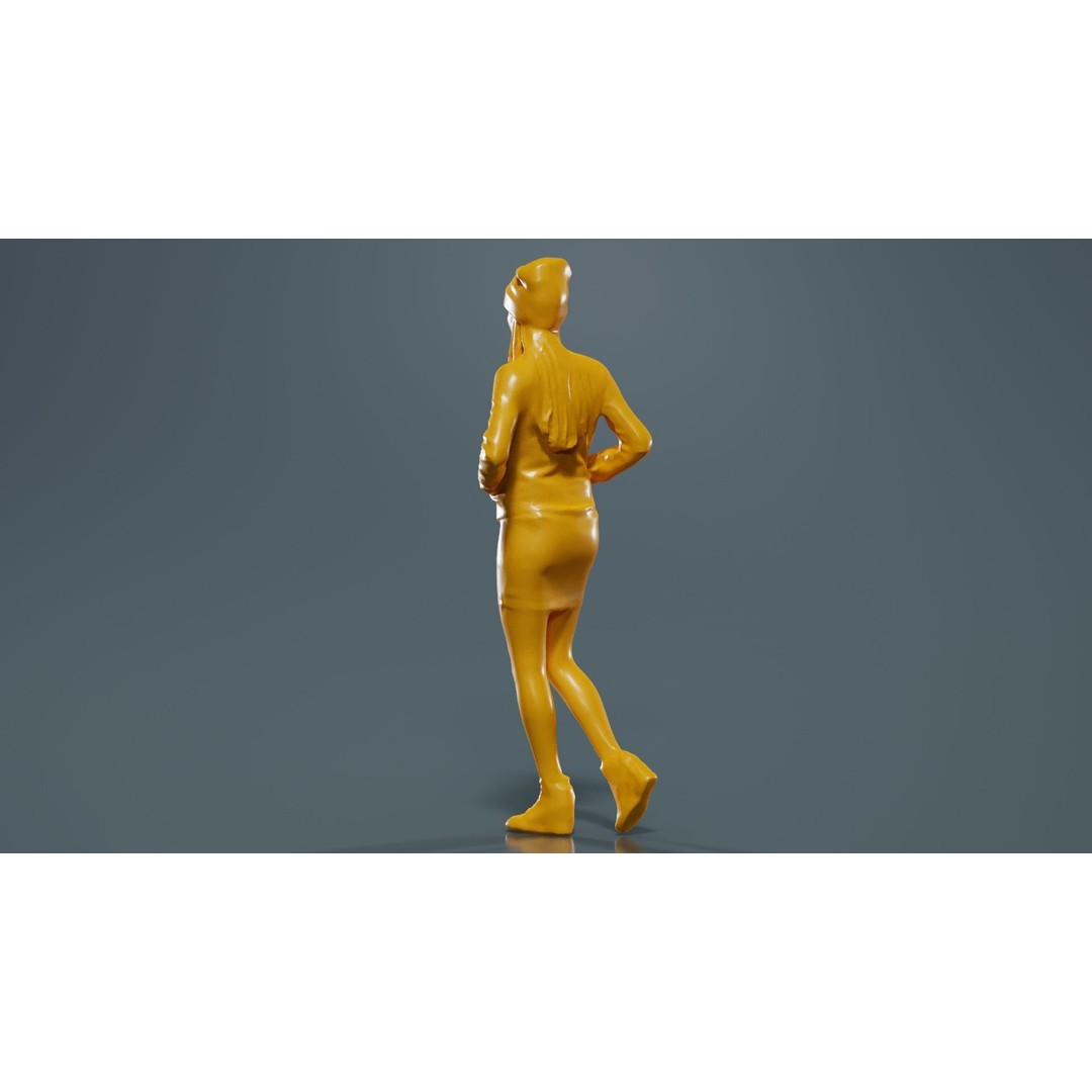 Woman 3D Model – Low Poly Character in Bright Dress and Hat - View 15