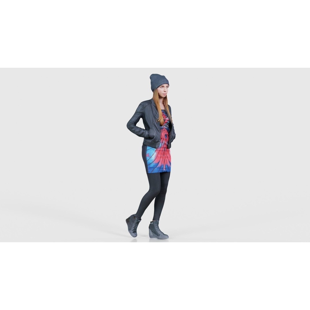 Woman 3D Model – Low Poly Character in Bright Dress and Hat - View 17