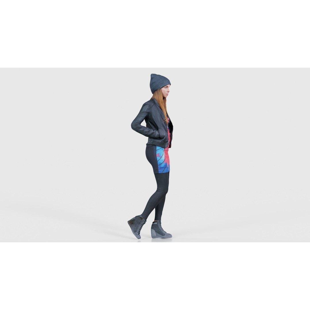 Woman 3D Model – Low Poly Character in Bright Dress and Hat - View 18