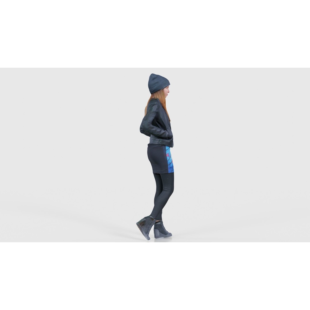 Woman 3D Model – Low Poly Character in Bright Dress and Hat - View 19
