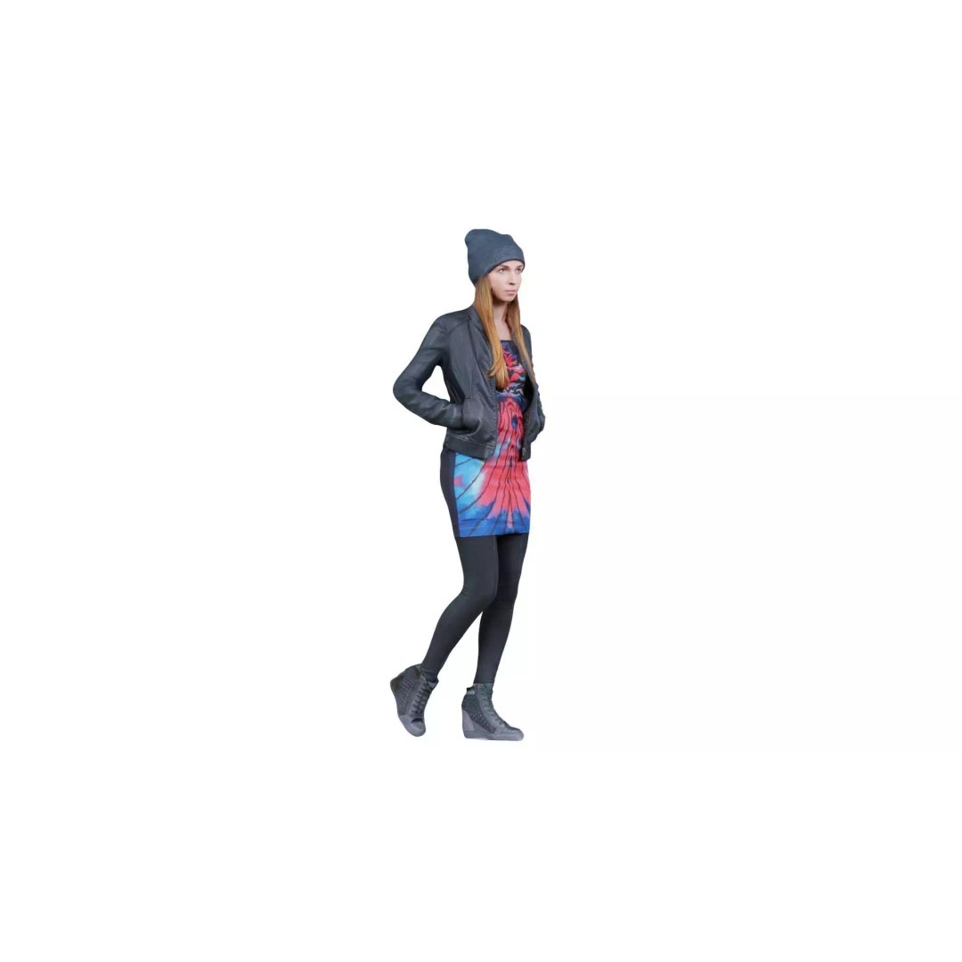 Woman 3D Model – Low Poly Character in Bright Dress and Hat - View 2