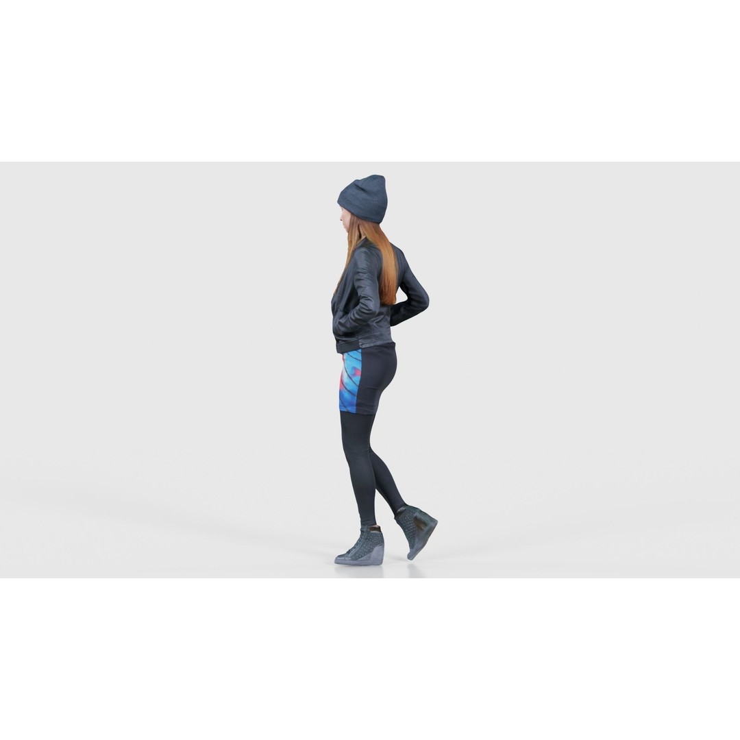 Woman 3D Model – Low Poly Character in Bright Dress and Hat - View 24