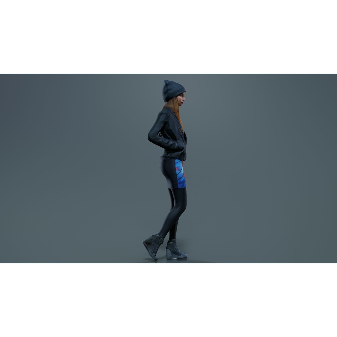 Woman 3D Model – Low Poly Character in Bright Dress and Hat - View 4