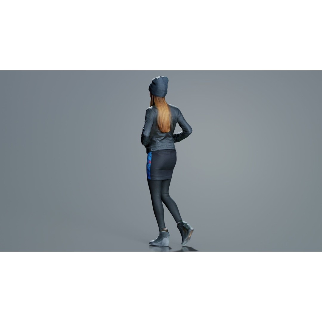 Woman 3D Model – Low Poly Character in Bright Dress and Hat - View 5