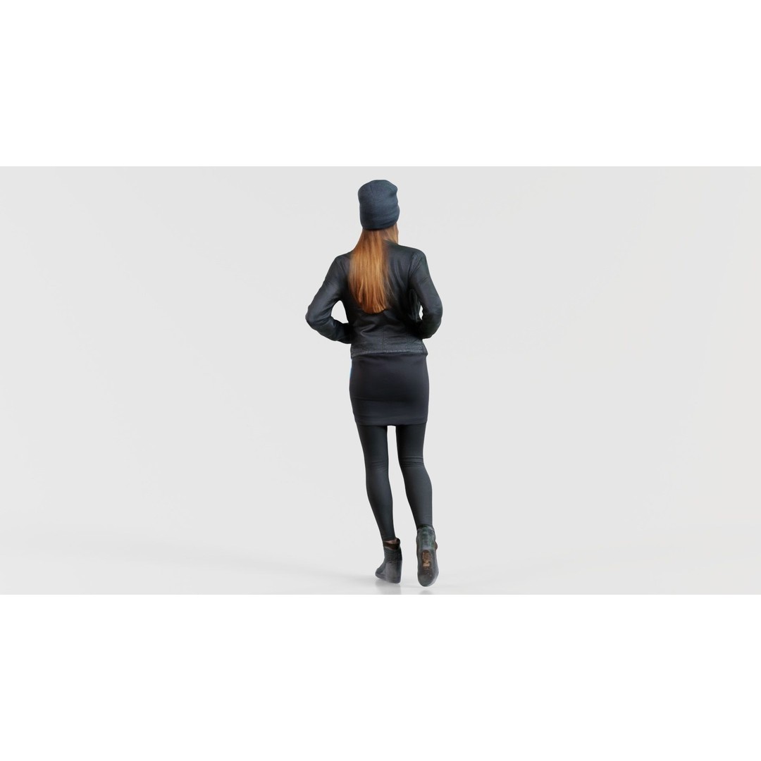 Woman 3D Model – Low Poly Character in Bright Dress and Hat - View 9