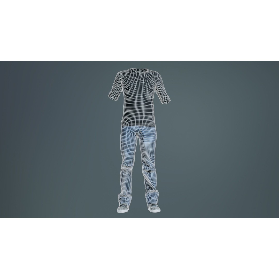 Casual Outfit 3D Model – Low Poly Male Character in Jeans and T-Shirt - View 11