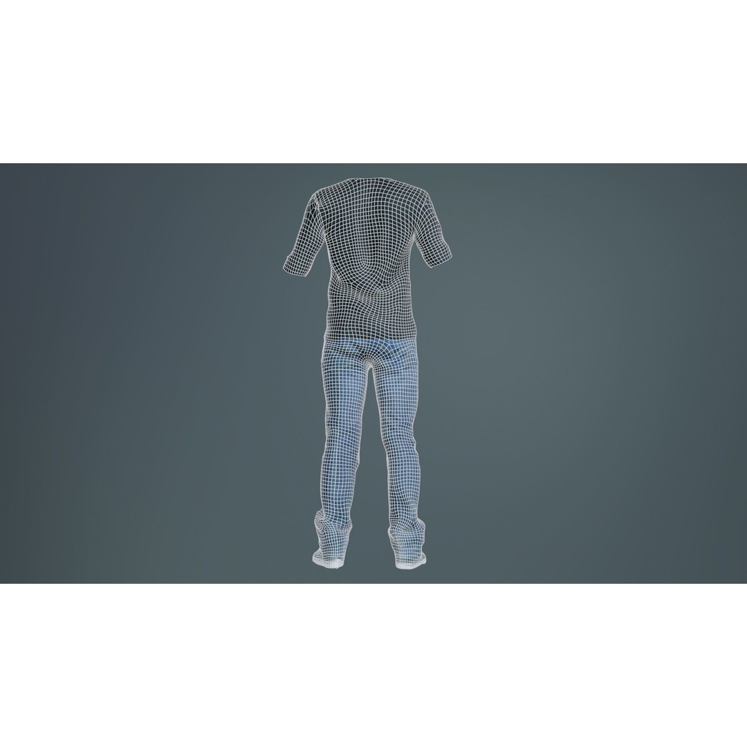 Casual Outfit 3D Model – Low Poly Male Character in Jeans and T-Shirt - View 12