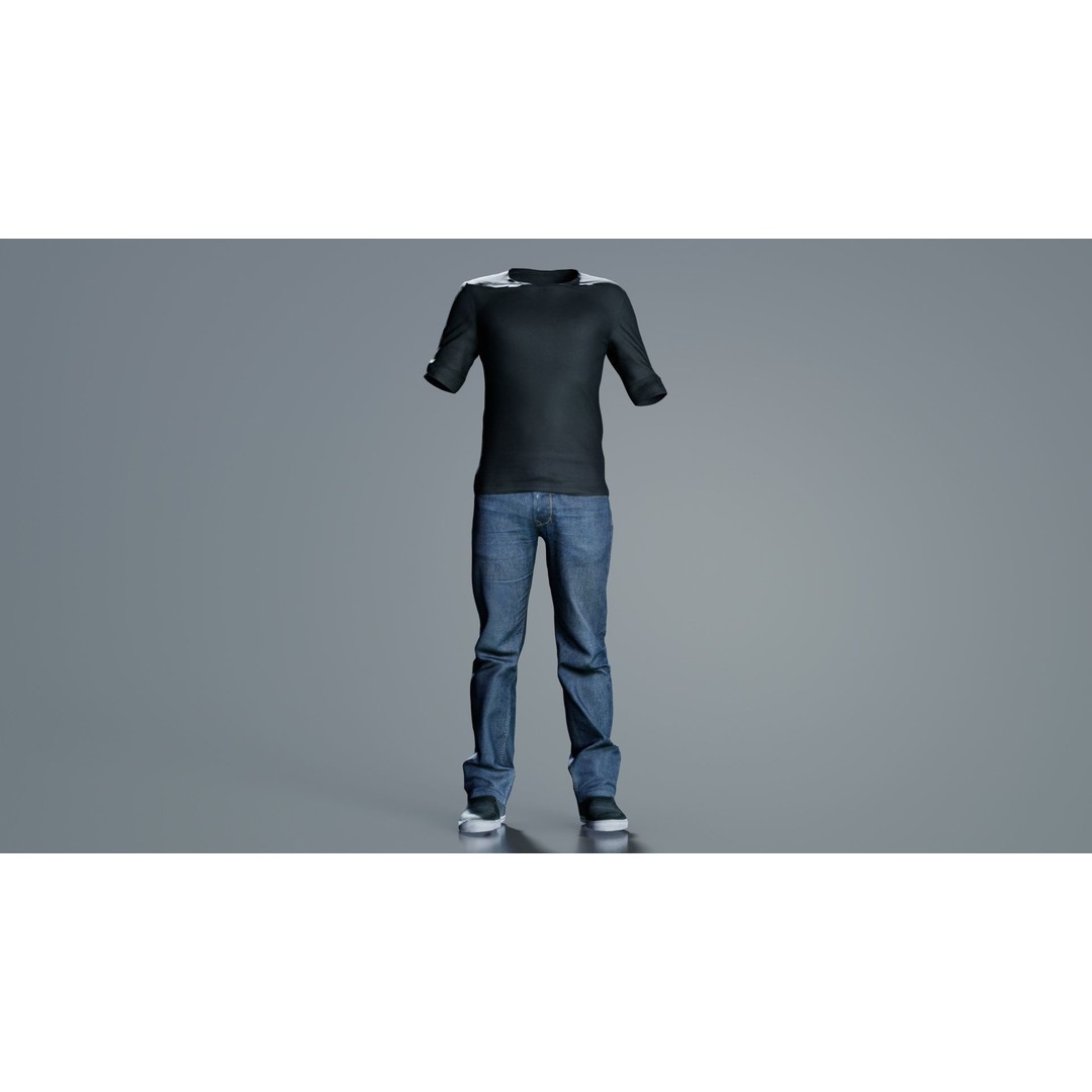 Casual Outfit 3D Model – Low Poly Male Character in Jeans and T-Shirt - View 3