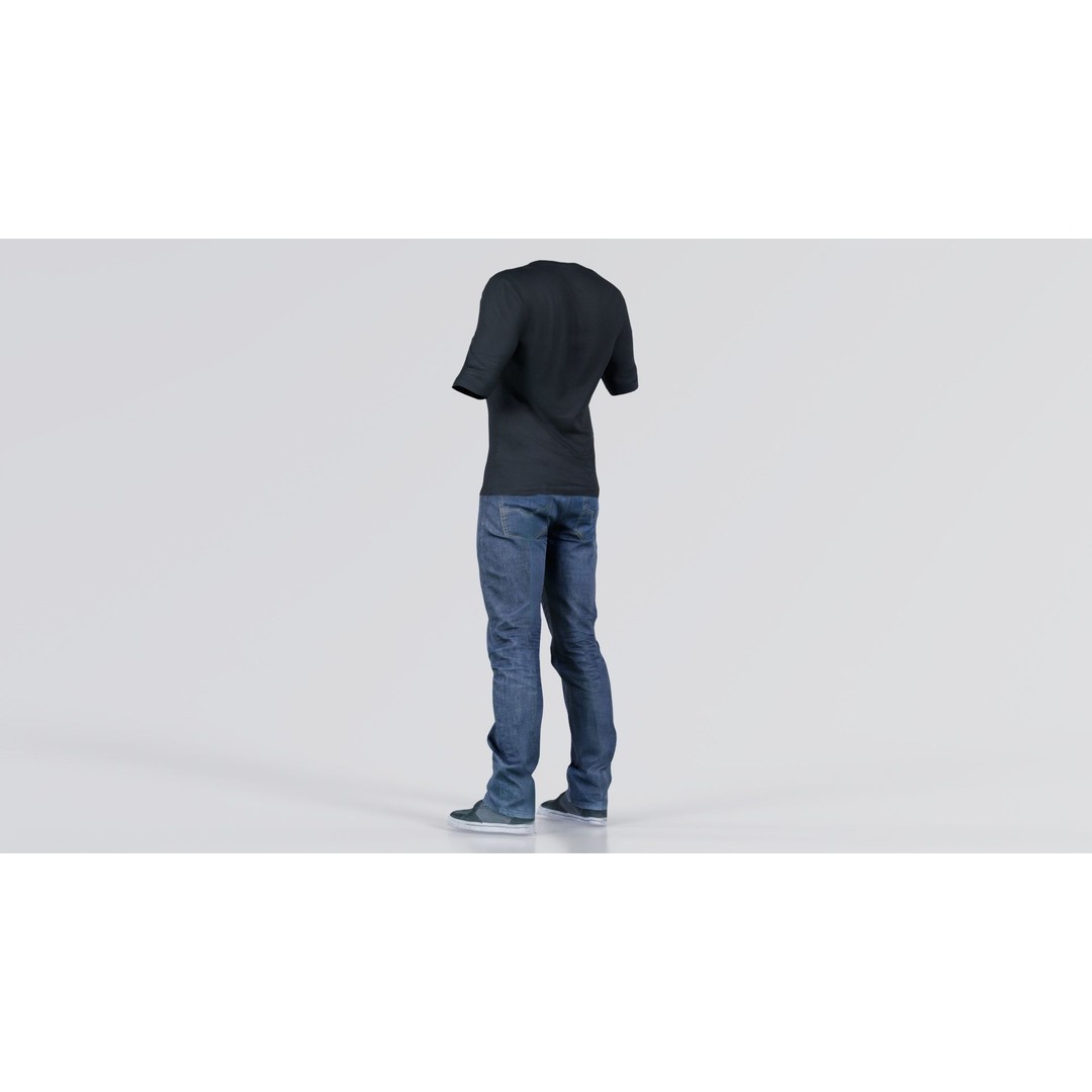 Casual Outfit 3D Model – Low Poly Male Character in Jeans and T-Shirt - View 4