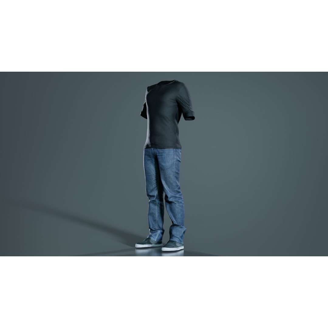 Casual Outfit 3D Model – Low Poly Male Character in Jeans and T-Shirt - View 5