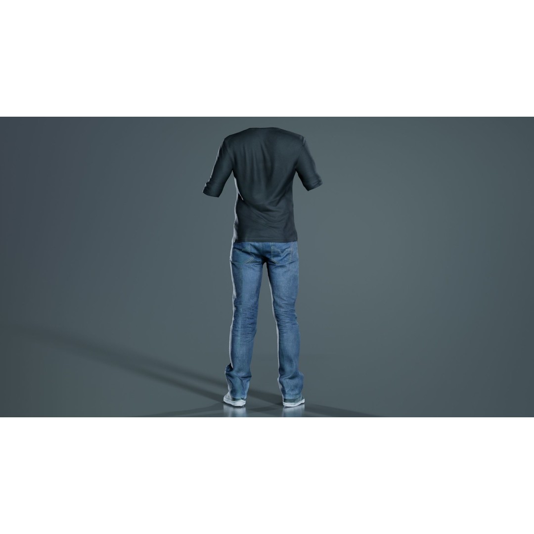 Casual Outfit 3D Model – Low Poly Male Character in Jeans and T-Shirt - View 6