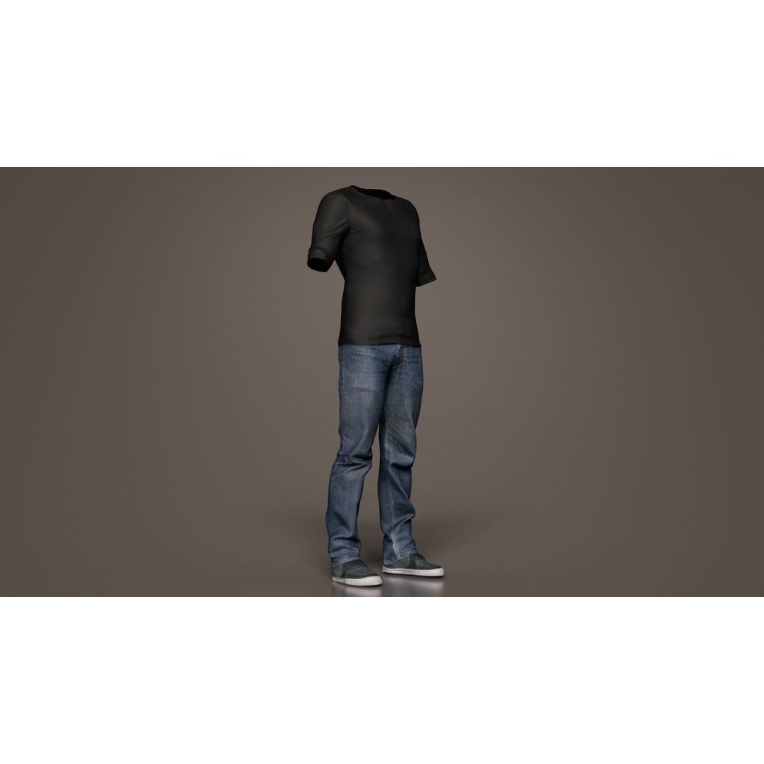 Casual Outfit 3D Model – Low Poly Male Character in Jeans and T-Shirt - View 9